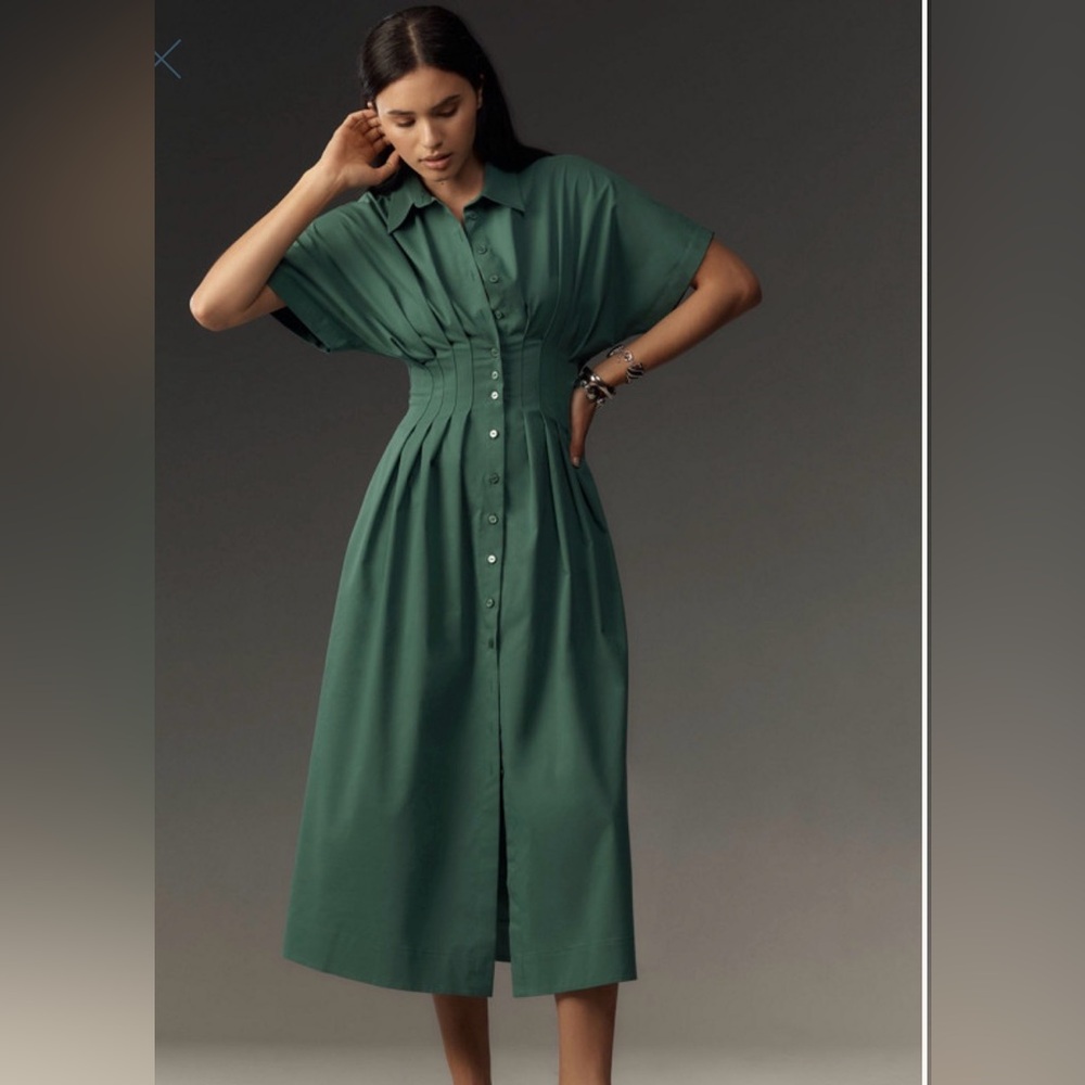 Tobie Midi Button-Front Pleated Midi Dress